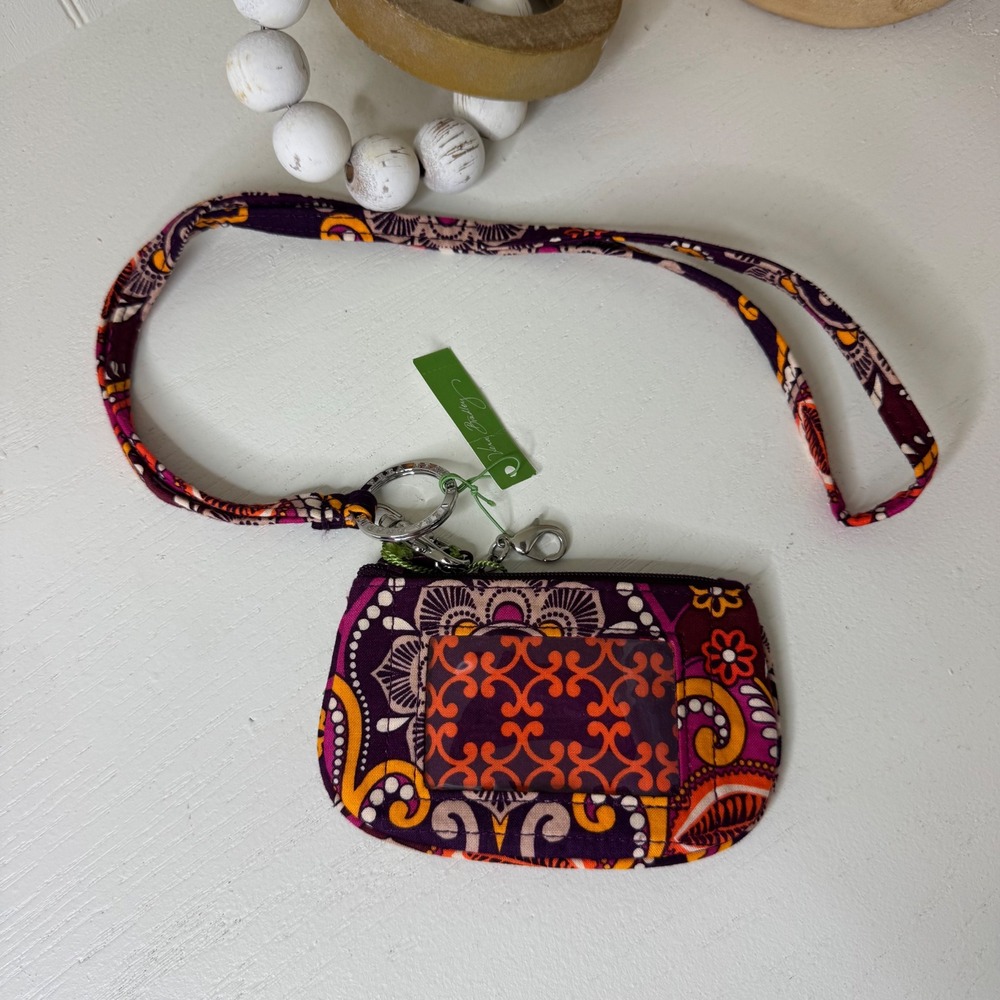 Vera Bradley Purple Orange Floral Key Card Holder with Lanyard